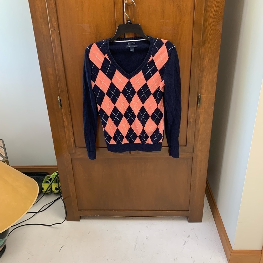 Tommy Hilfiger 💯 pima cotton argyle v neck sweater small #tennisprep